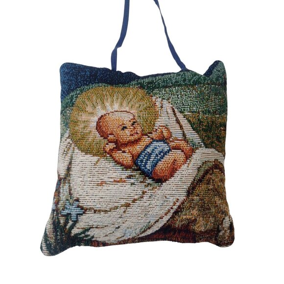 Vintage Baby Jesus Tapestry Pillow Door Hanger Religious Nativity - Picture 2 of 4